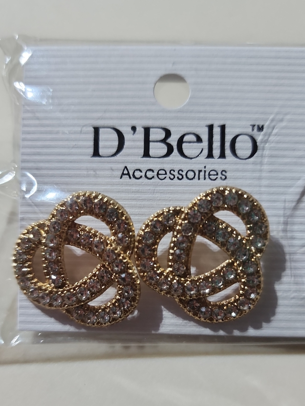 Gold Crystal Knot Stud Earrings - Sparkling Gold Tone
